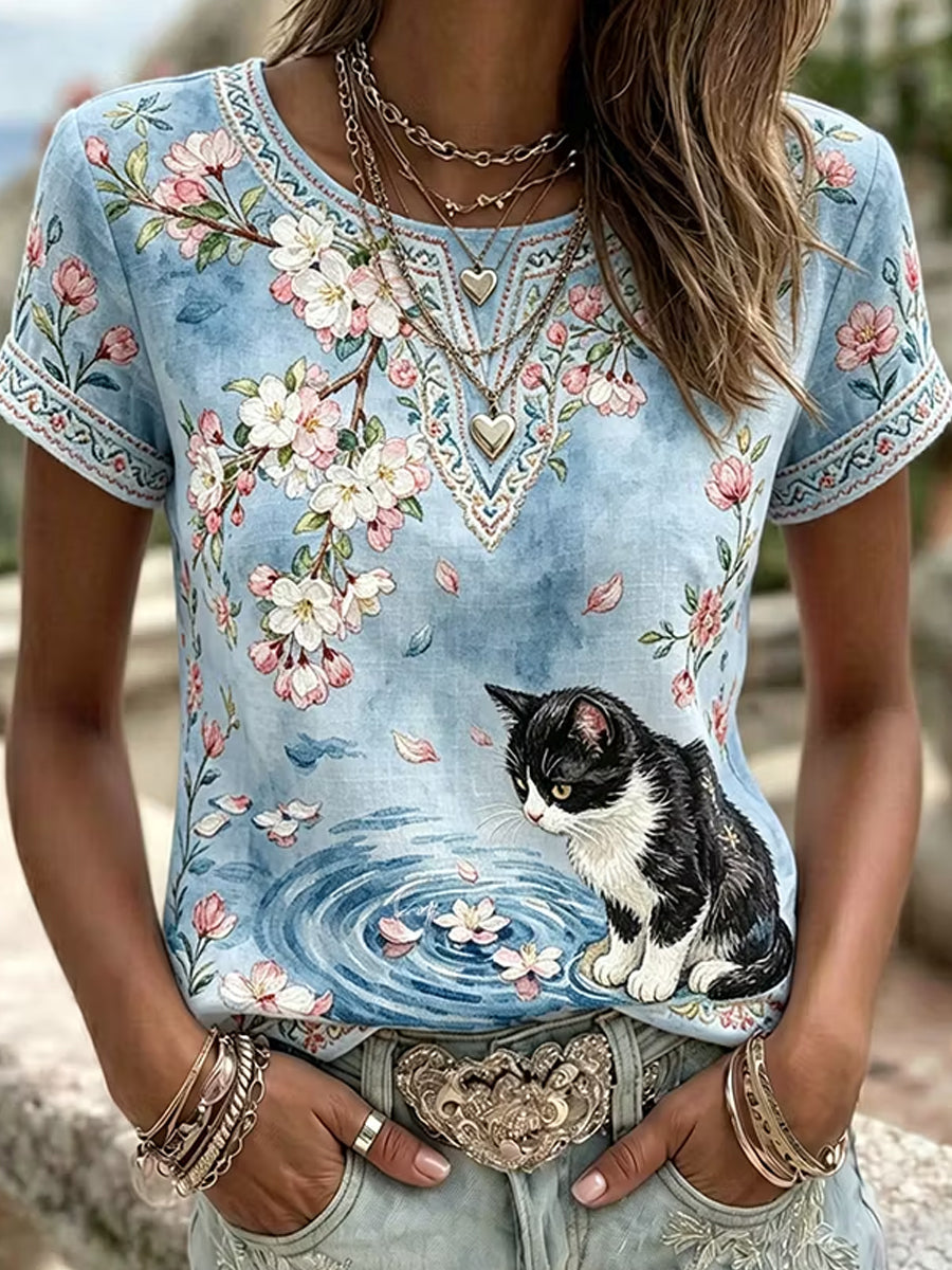 Women's Retro Animal Art Print Casual T-shirt