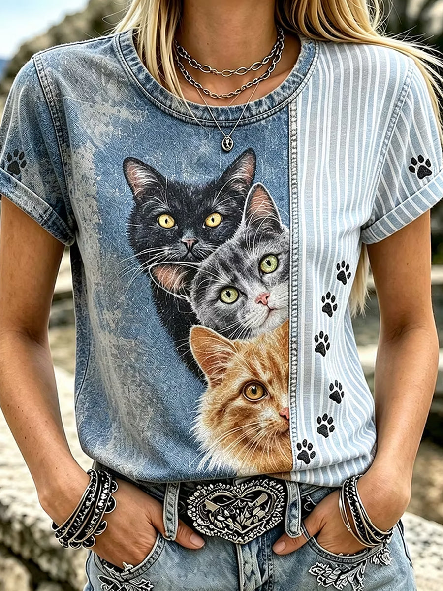 Women's Retro Animal Art Print Casual T-shirt