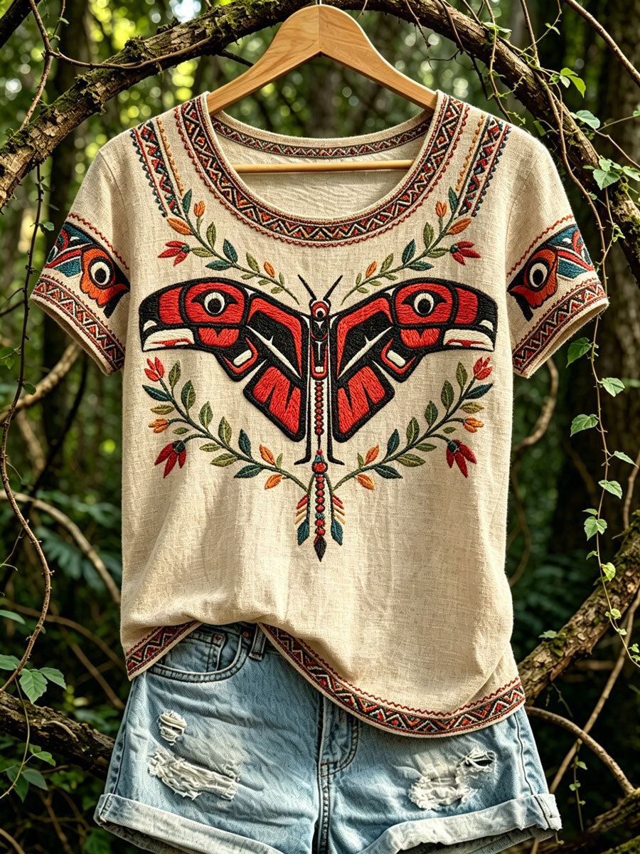 Women's North American Indigenous Animal Pattern Casual T-shirt