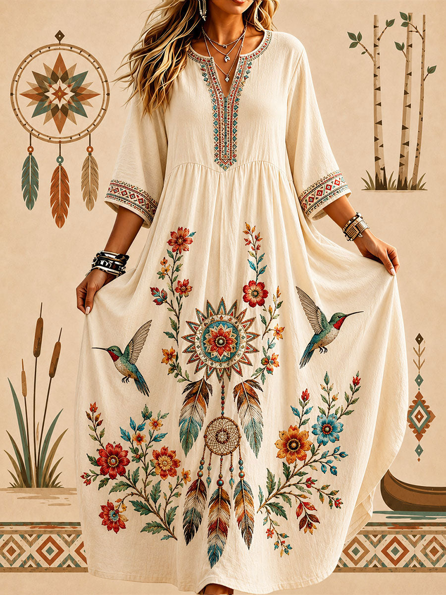 Women's Indigenous Floral Art Print Casual Dress