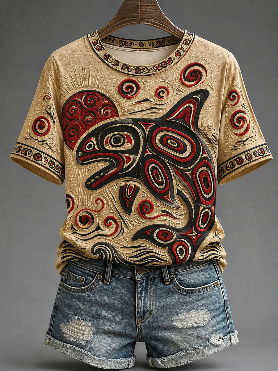 Women’s Indigenous Print Casual T-Shirt