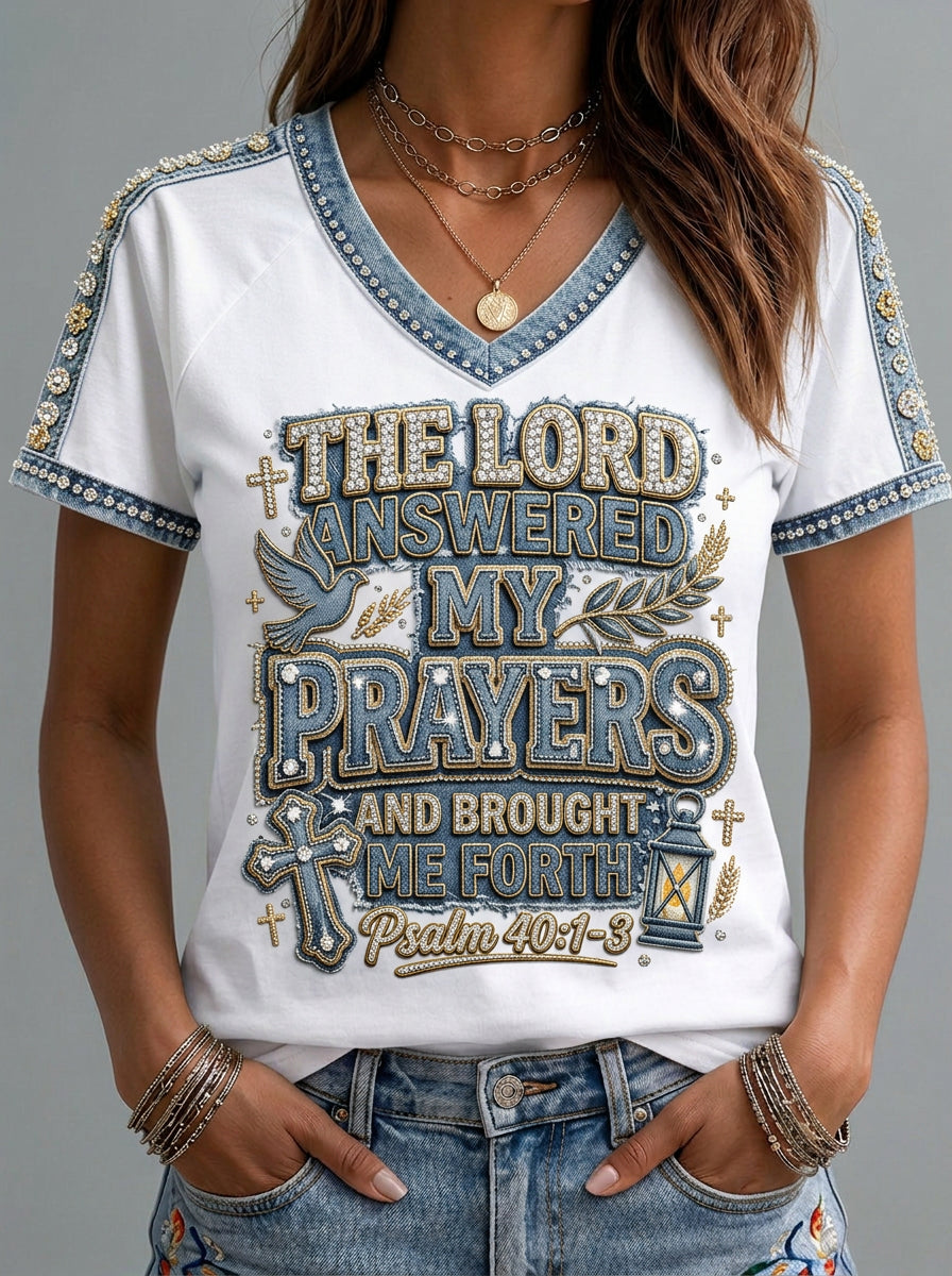 Women's Faith Print Casual Short-Sleeve V-Neck T-Shirt