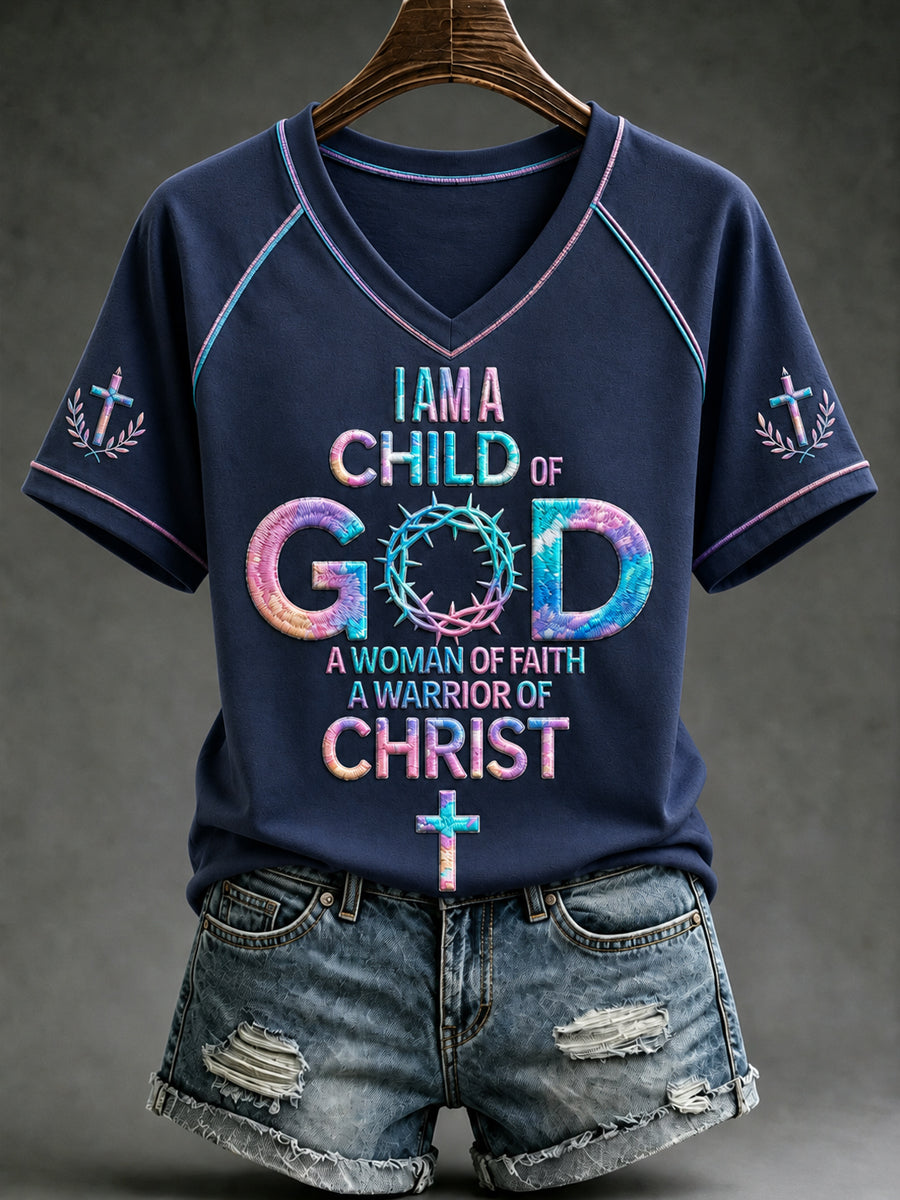 Women's Christian Child of God V-neck Off-shoulder Short Sleeve T-shirt