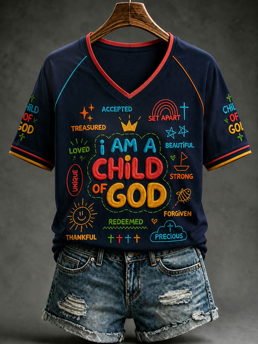 Women's Christian Child of God V-neck Off-shoulder Short Sleeve T-shirt