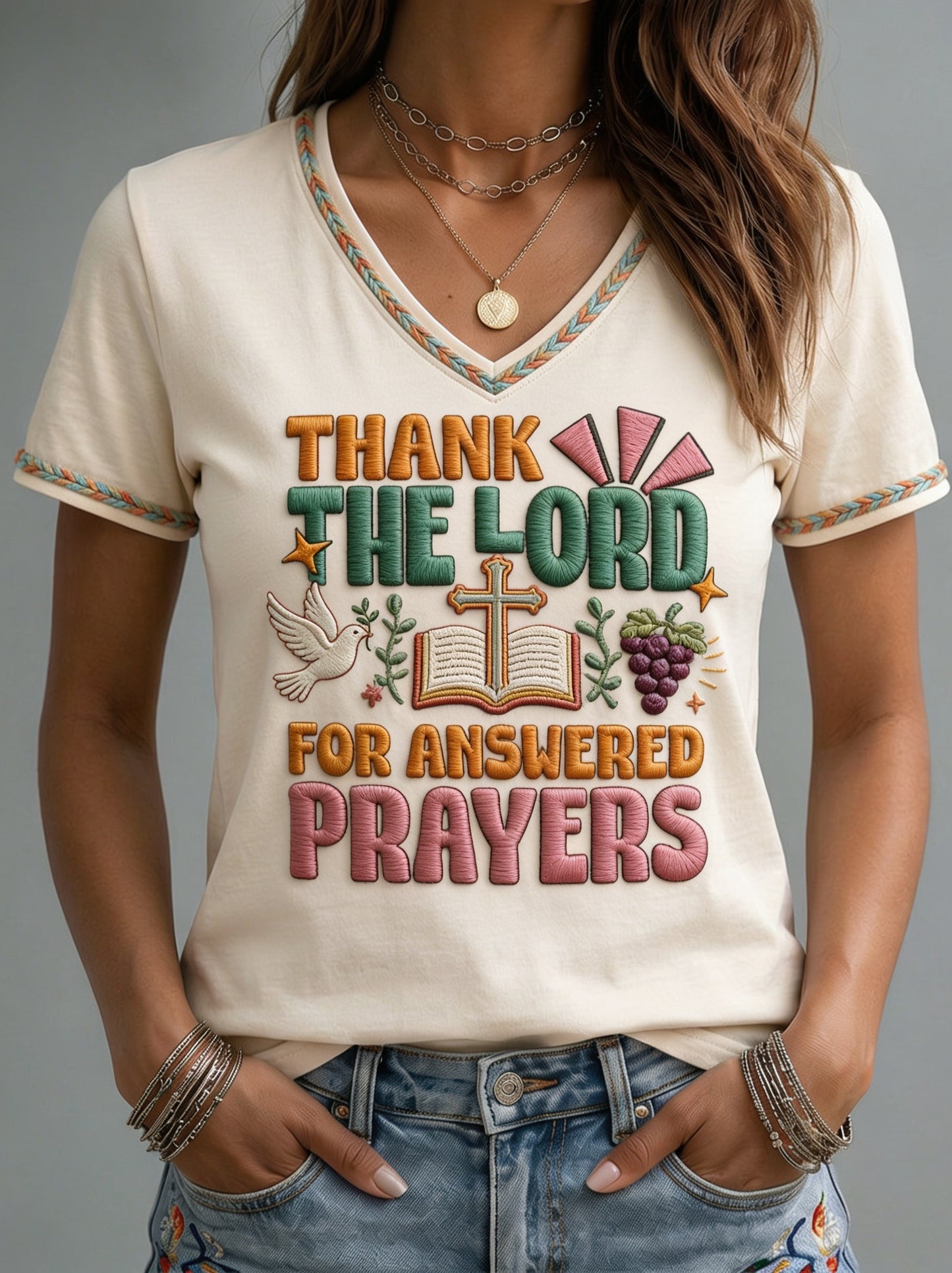 Women's Faith Print Casual Short-Sleeve V-Neck T-Shirt