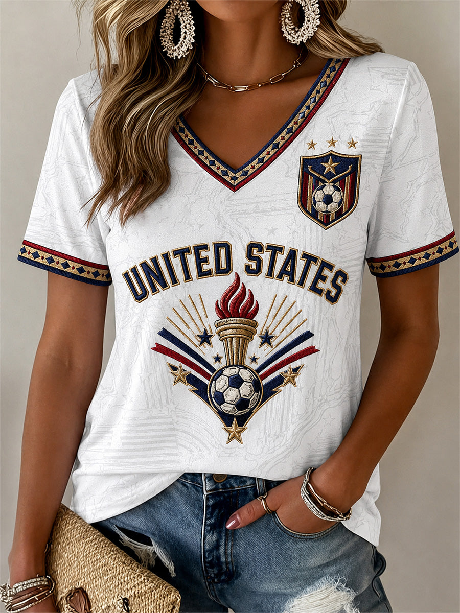 Women's Gift For Soccer Fans Print Casual V-Neck Tee