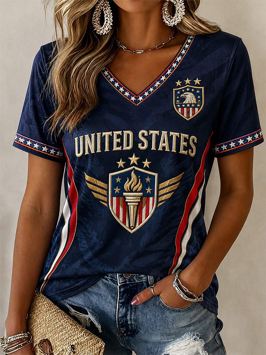 Women's Gift For Soccer Fans Print Casual V-Neck Tee