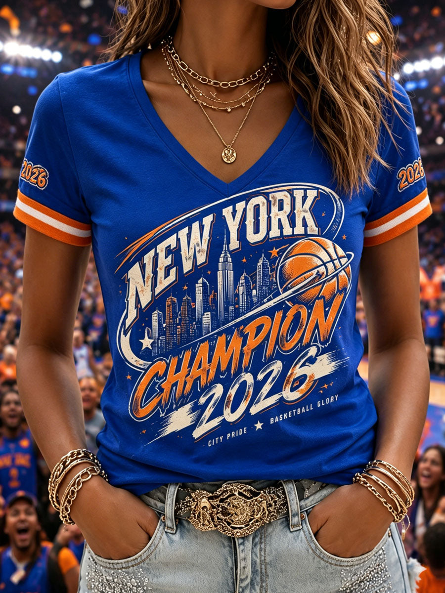 Women's New York 2026 Champion Classic V-Neck T-Shirt