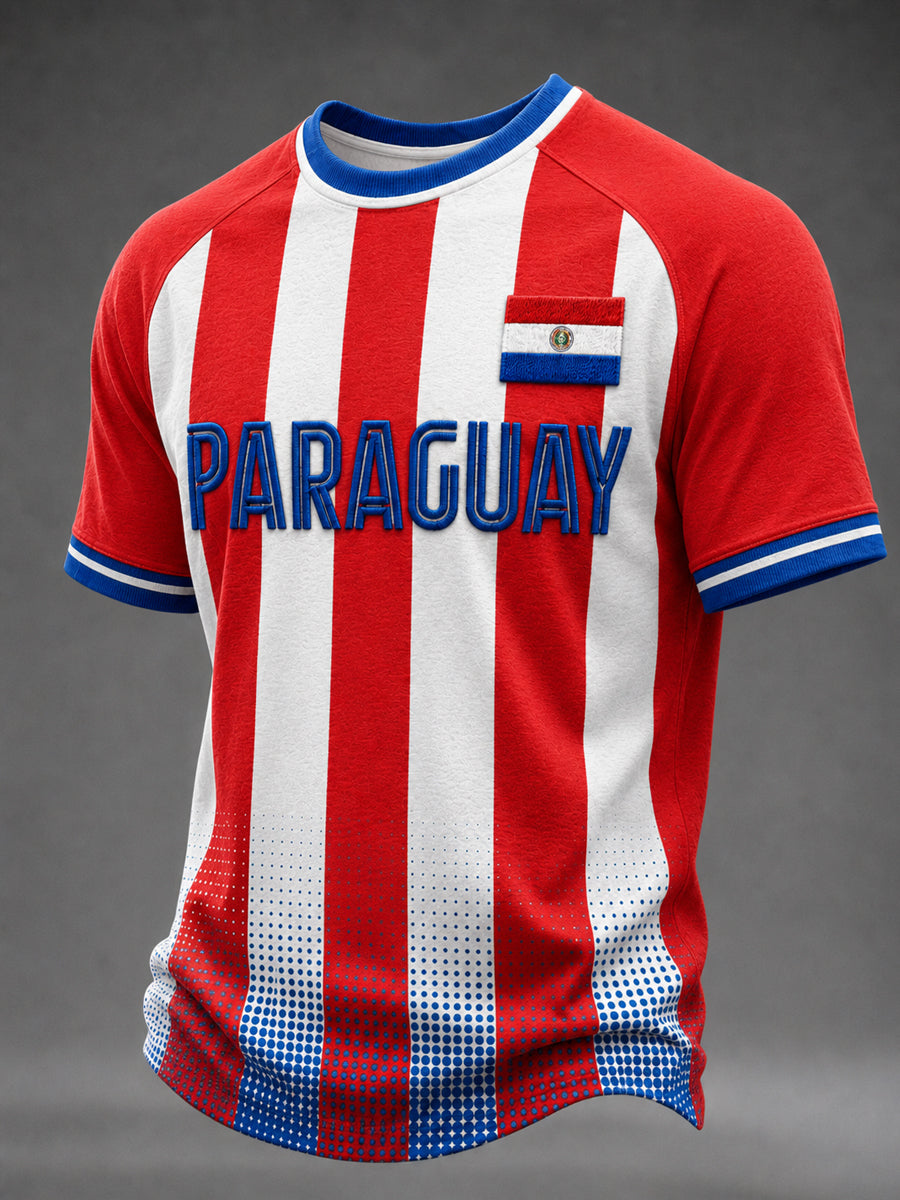 Men's Paraguay Football Fan Gift Art Print Casual Short Sleeve T-shirt