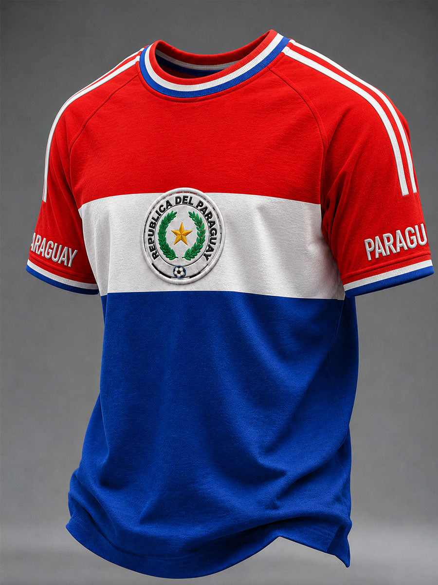 Men's Paraguay Football Fan Gift Art Print Casual Short Sleeve T-shirt