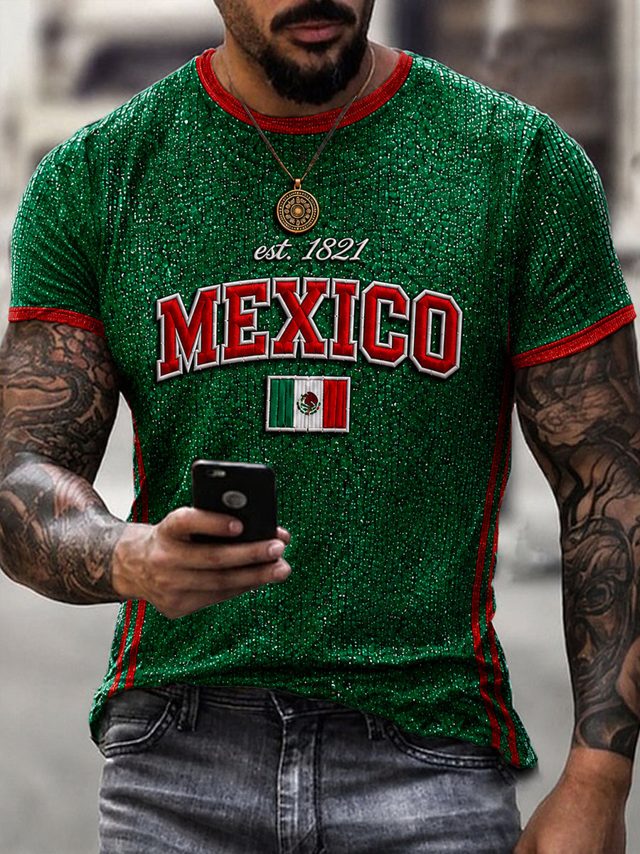Men's Mexico Football Lover Art O-neck Short Sleeve T-shirt