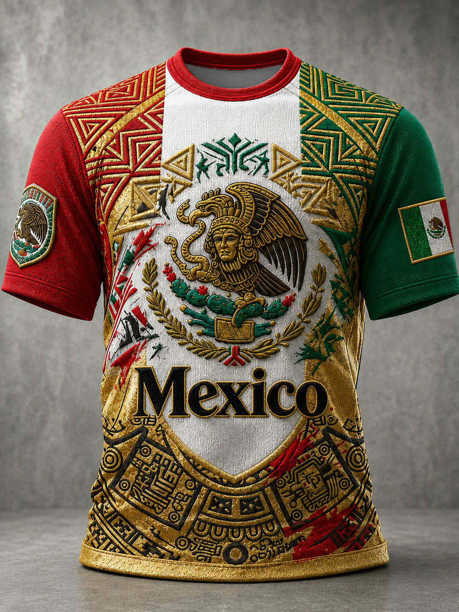 Men's Mexico Football Lover Art O-neck Short Sleeve T-shirt