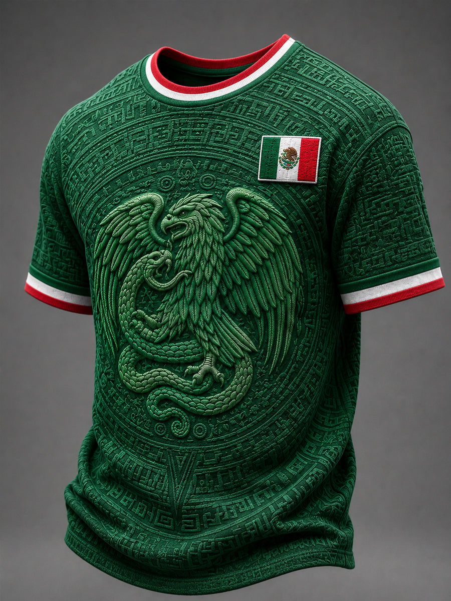 Men's Mexico Football Lover Art O-neck Short Sleeve T-shirt