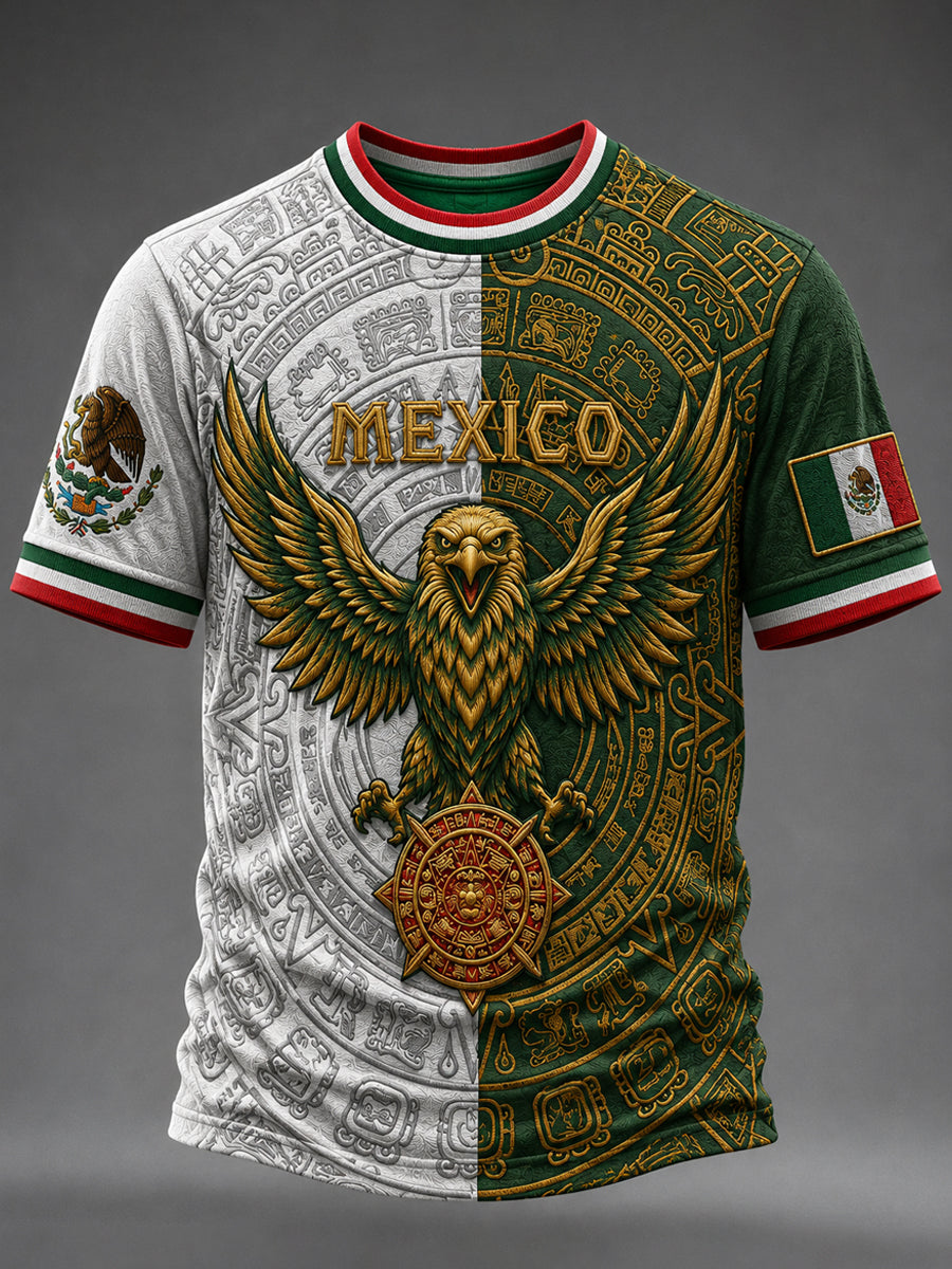 Men's Mexico Football Lover Art O-neck Short Sleeve T-shirt
