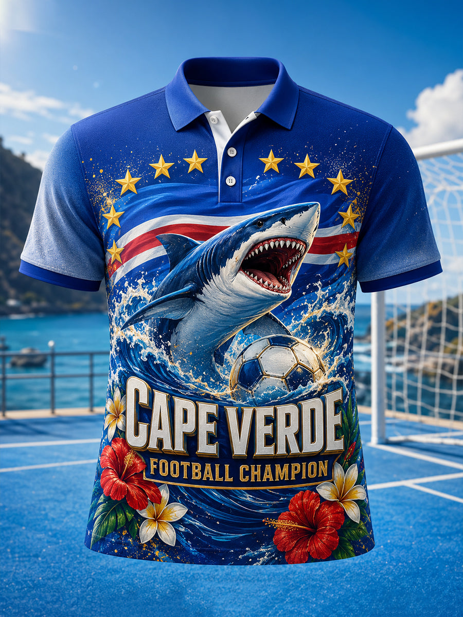 Men's Cape Verde Football Match Cheering Element Art Print Polo Shirt