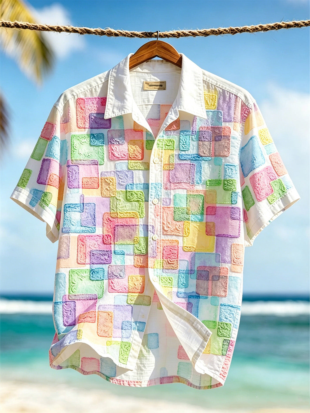 Men's Vacation Style Geometric Pattern Printed Casual Short Sleeve Shirt