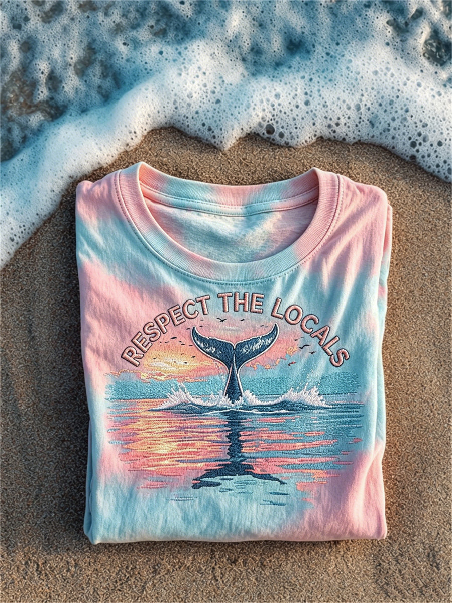 Women's Respect the Locals Whale Tail Seascape Print short-sleeved T-shirt