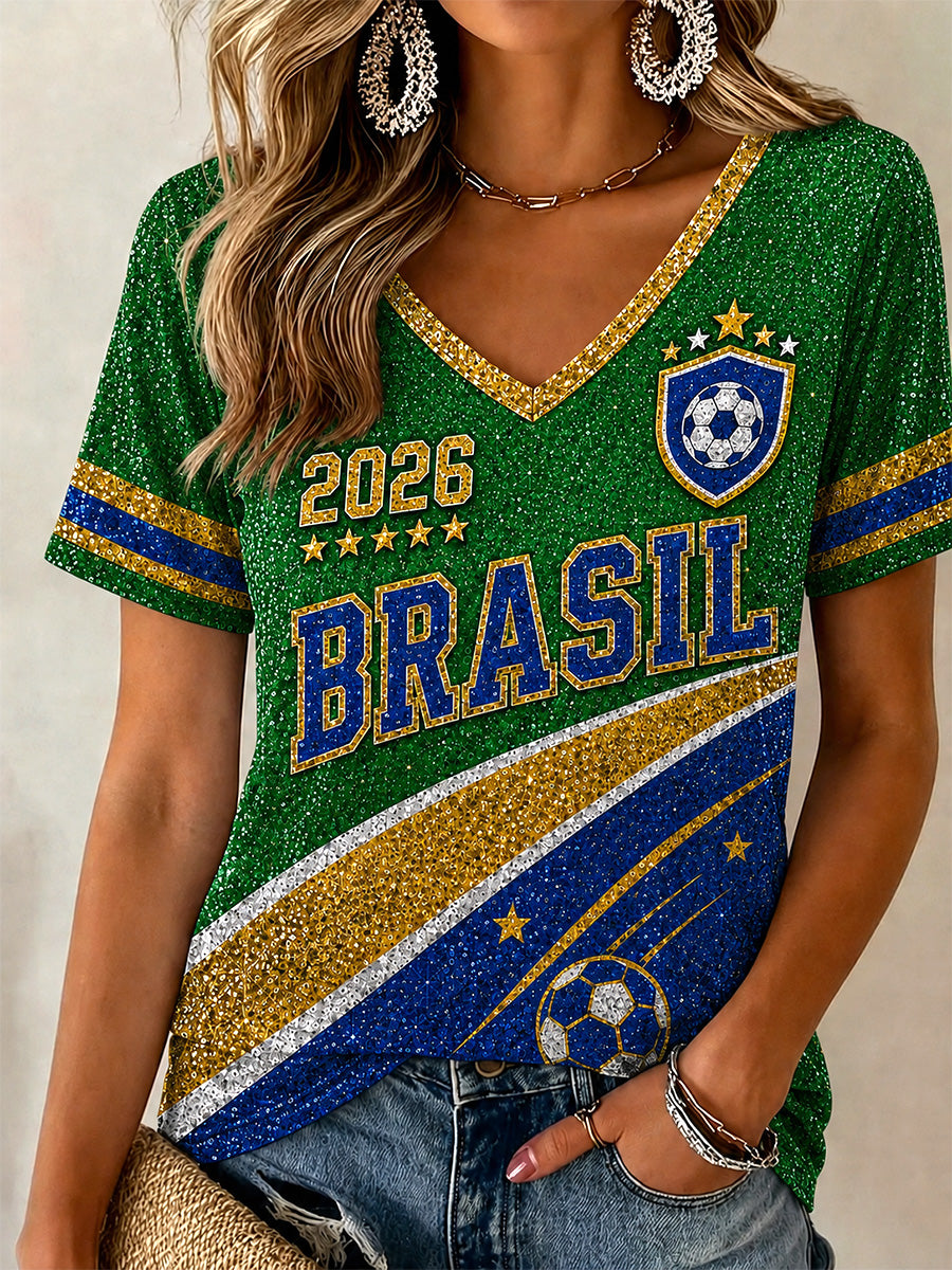 Women's Gift For Football Fans Print Casual V-Neck Tee