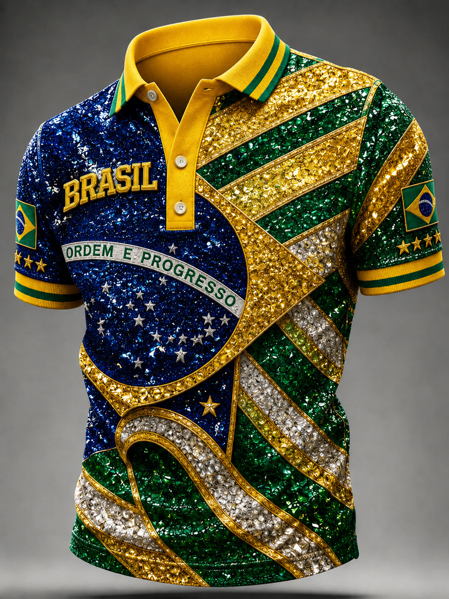 Men's Brazil Football Fan Gift Art Print V-neck Short Sleeve Top