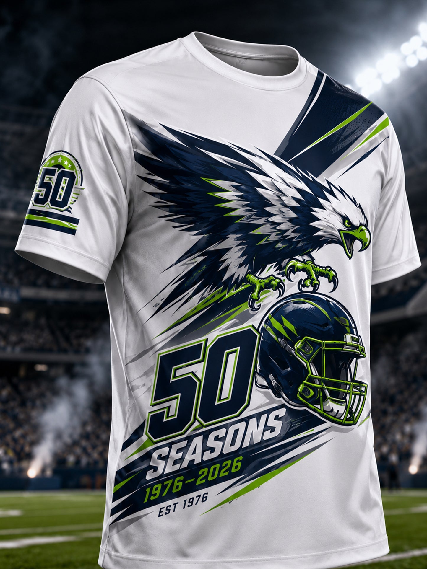 Men's Seattle Seahawks 50th Anniversary Art Print T-Shirt