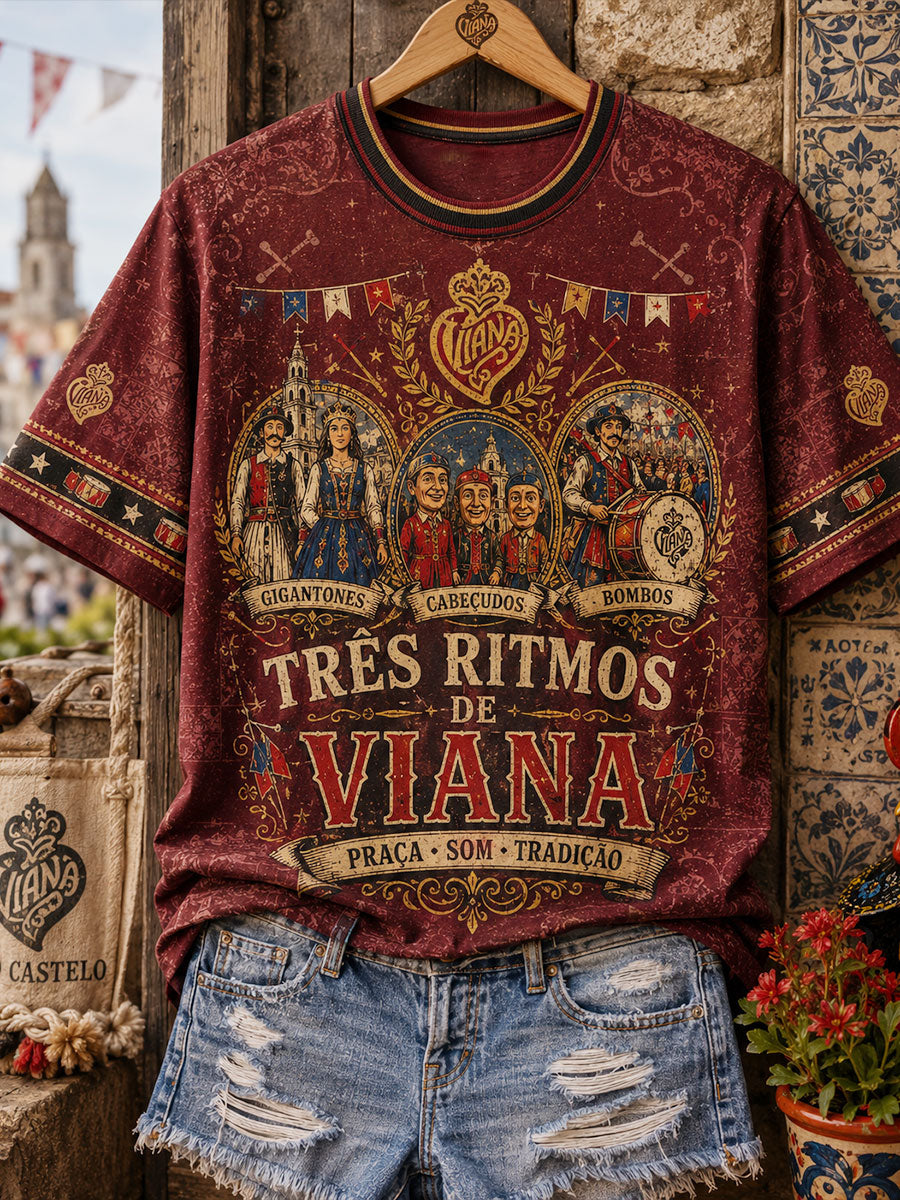 Women's Festas d'Agonia Portugal Art Printed Linen T-shirt