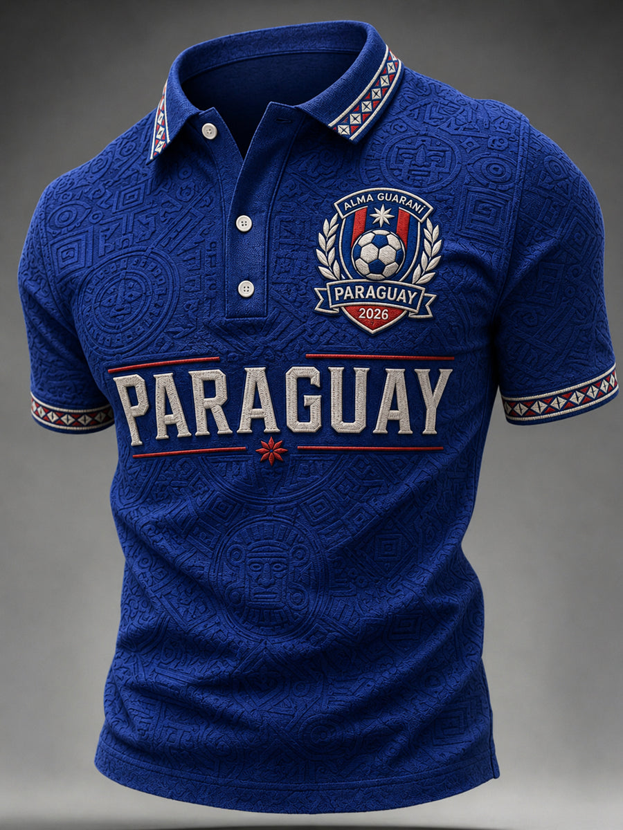 Men's Paraguay Football Fan Gift Art Print Casual Short Sleeve Top