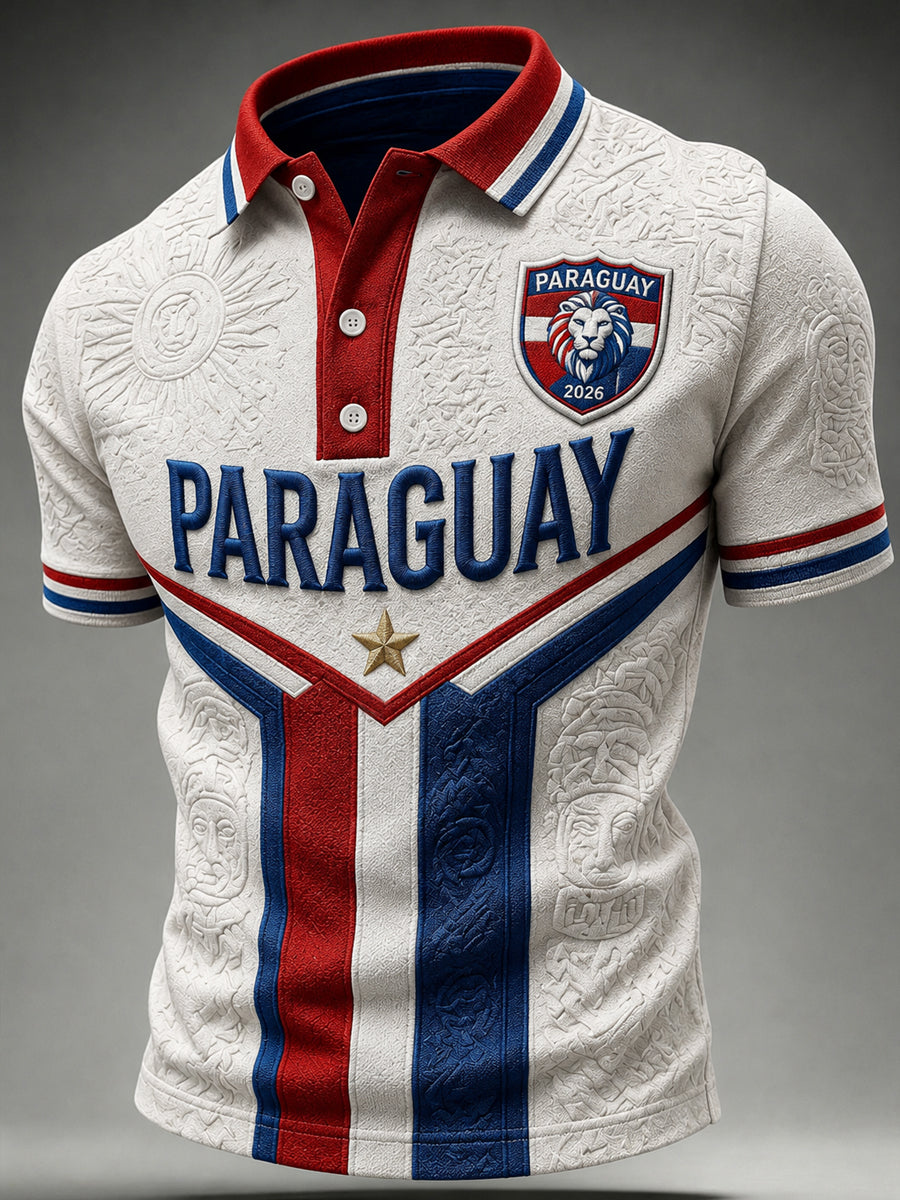 Men's Paraguay Football Fan Gift Art Print Casual Short Sleeve Top