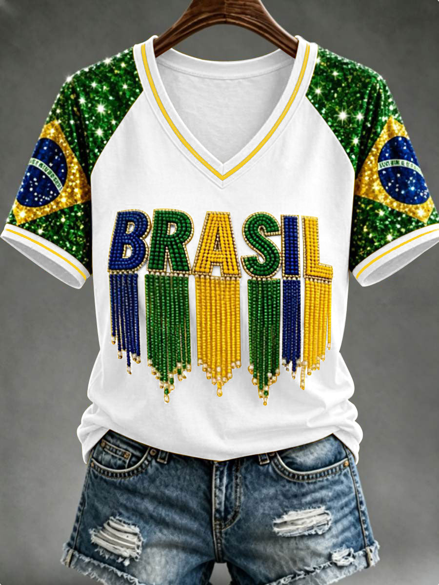 Women's V-neck off-shoulder short-sleeved T-shirt