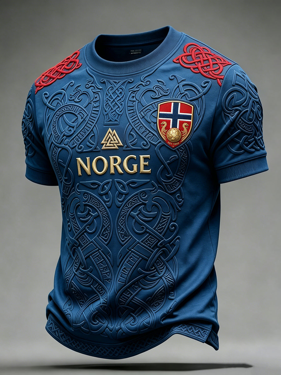 Men's Norwegian Football Inspired Viking Celtic Print Short Sleeves T-shirt