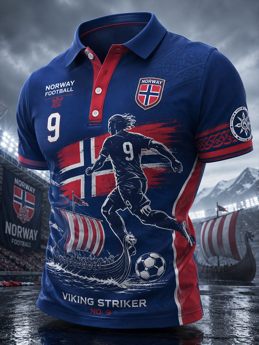 Men's Short-Sleeve Polo Shirt With Viking And Football-Themed Print