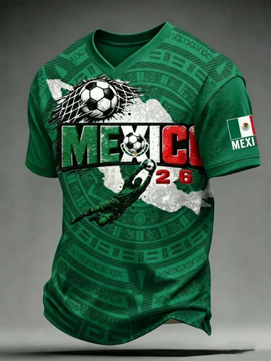Men's Mexico Printed V-neck T-shirt