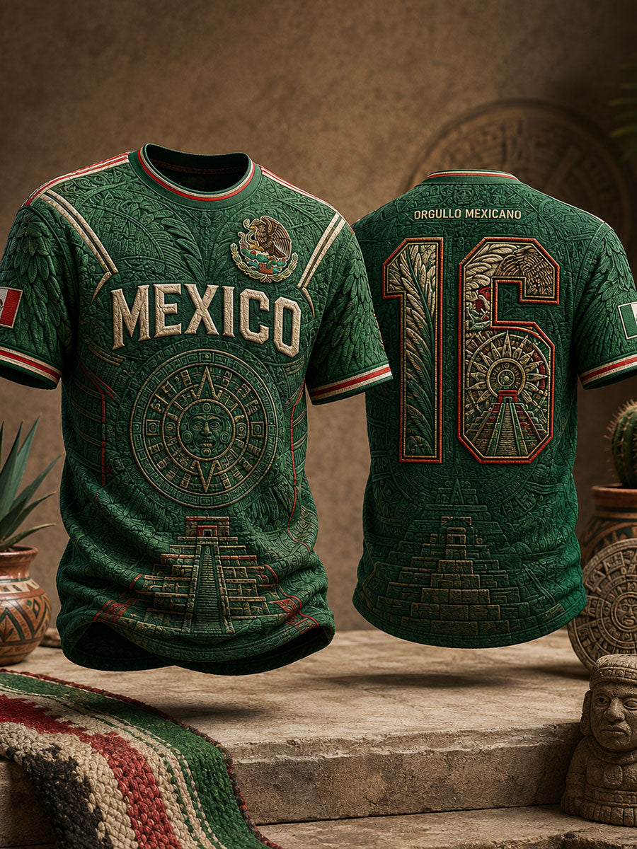 Men's Mexico Football Lover Art Printed T-shirt