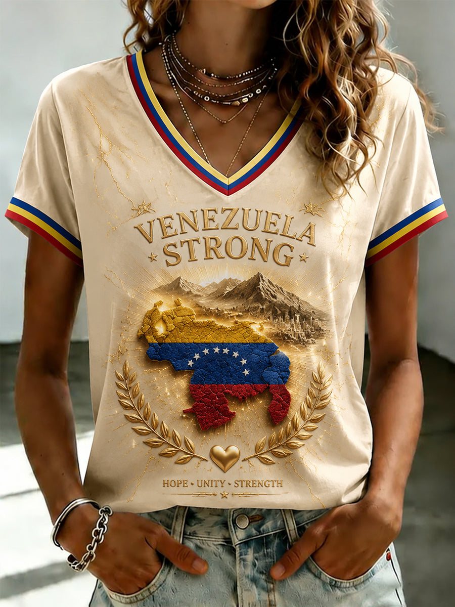 Women's VENEZUELA Printed V-neck T-shirt