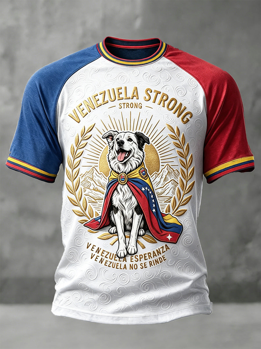 Men’s Venezuela Hero Dog Patchwork Print Casual T-shirt
