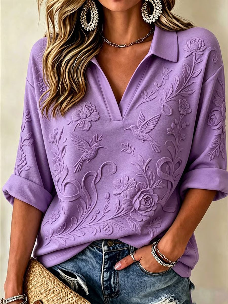 Women's Alzheimer's Awareness Dementia Support Purple Ribbon Purple Floral & Hummingbird Art Top