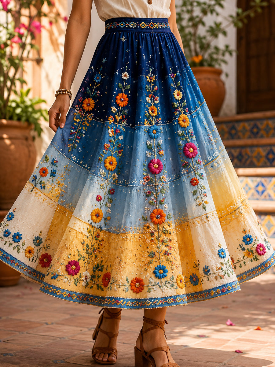 Women's Mexican Gala Gaelagacha Day Commemorative Art Print Midi Skirt