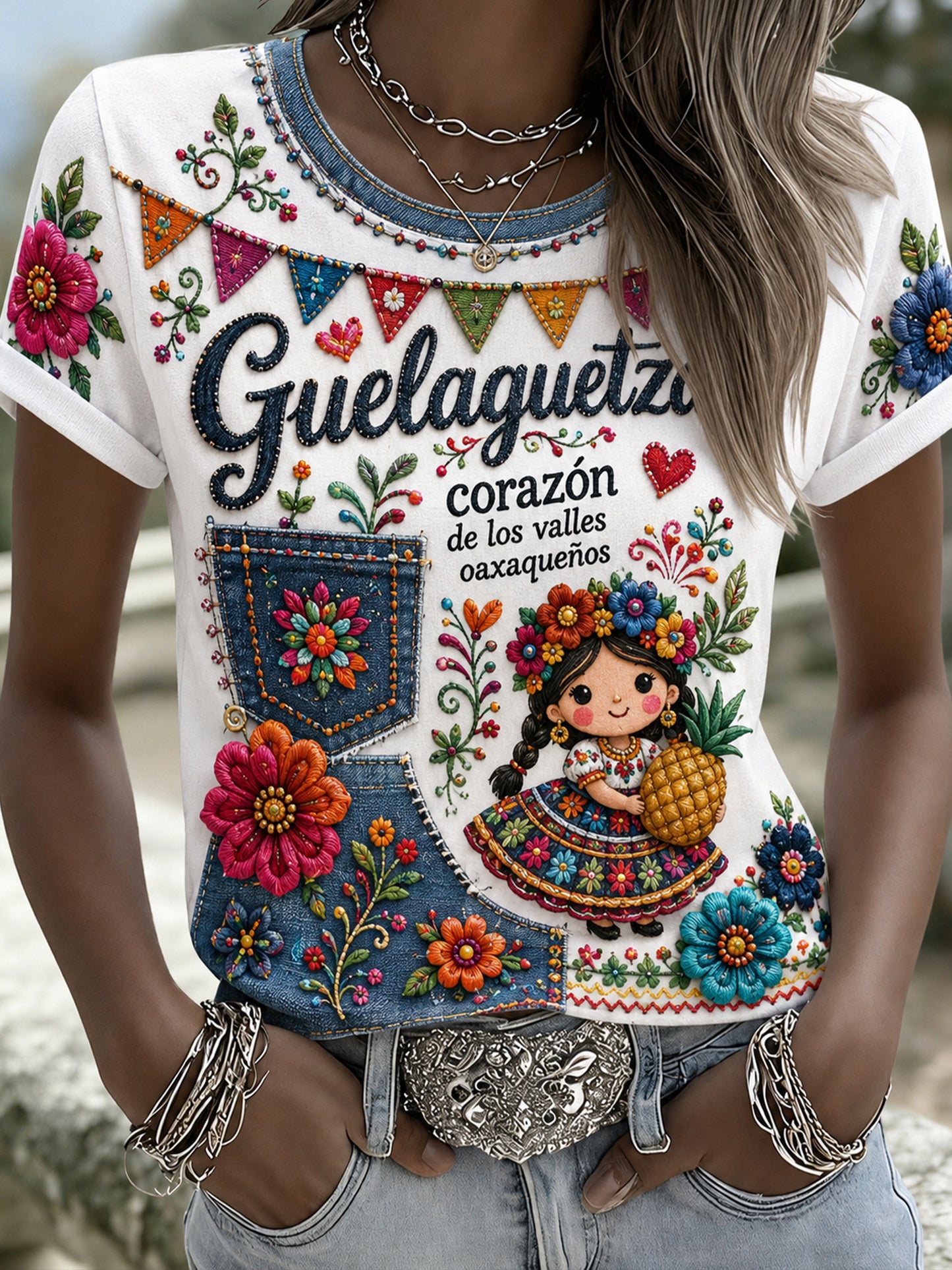 Women's Mexican Galagacha Festival Commemorative Art Print Top