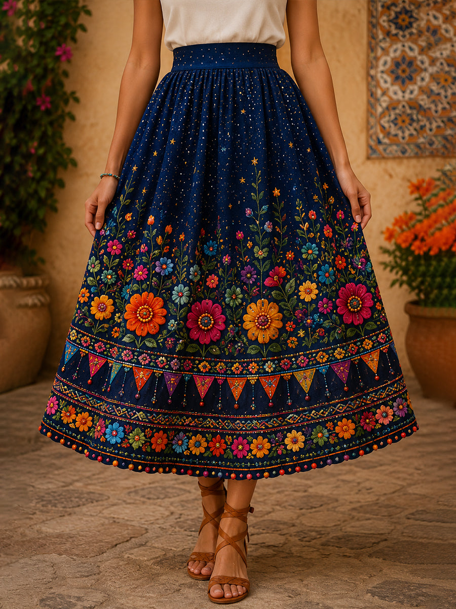 Women's Mexican Gala Gaelagacha Day Commemorative Art Print Midi Skirt