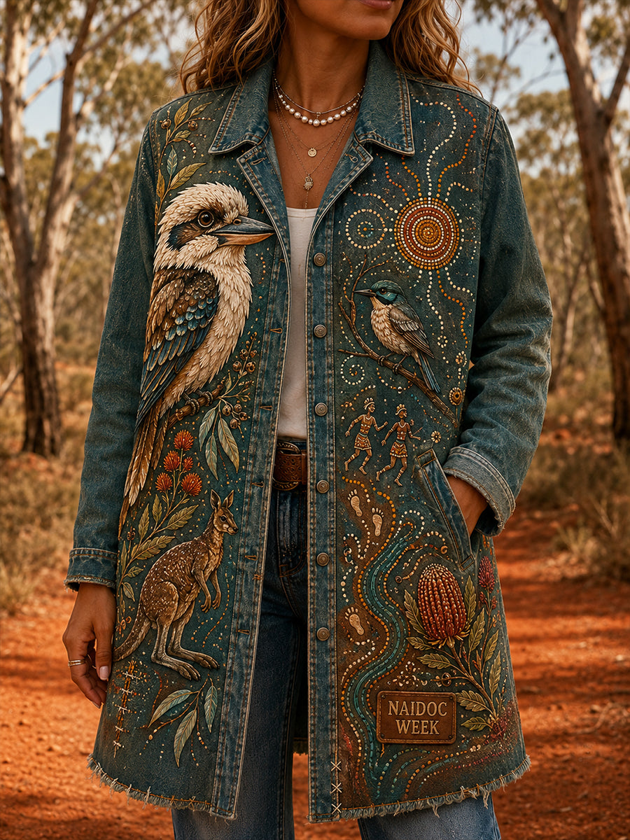 Women's Casual Jacket with Vintage Australian Ethnic Art Print