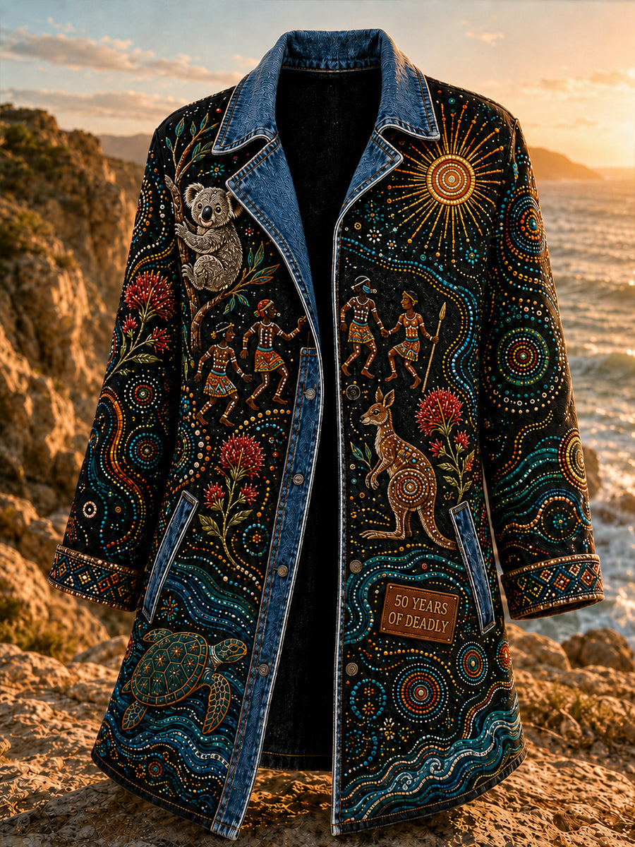 Women's Casual Jacket with Vintage Australian Ethnic Art Print