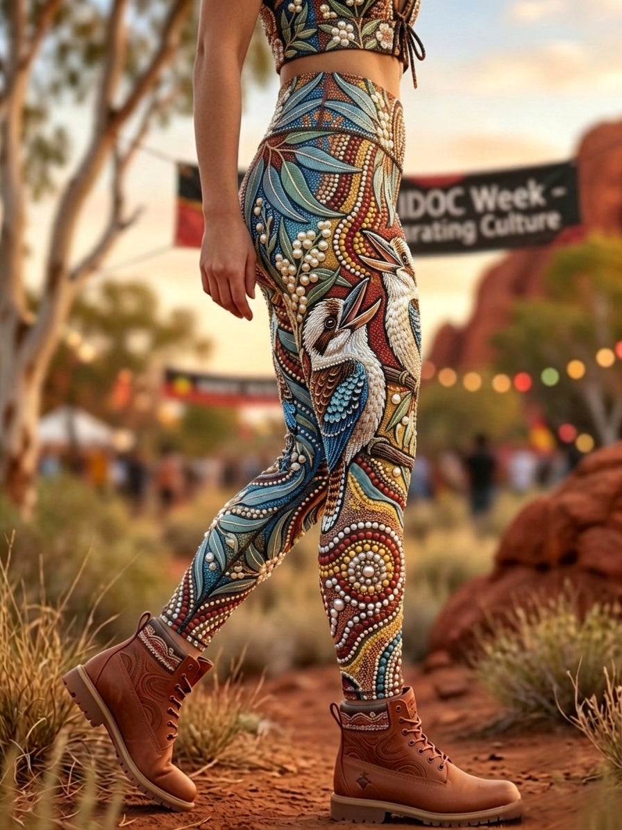 Women's AU Aboriginal Art NAIDOC Week Printed Sports Stretch Leggings
