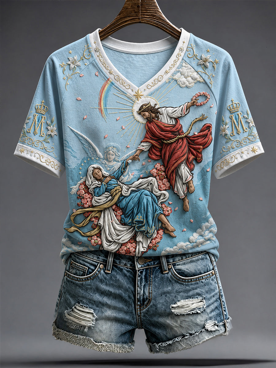 Women's Assumption of Mary Faith Art Printed T-shirt