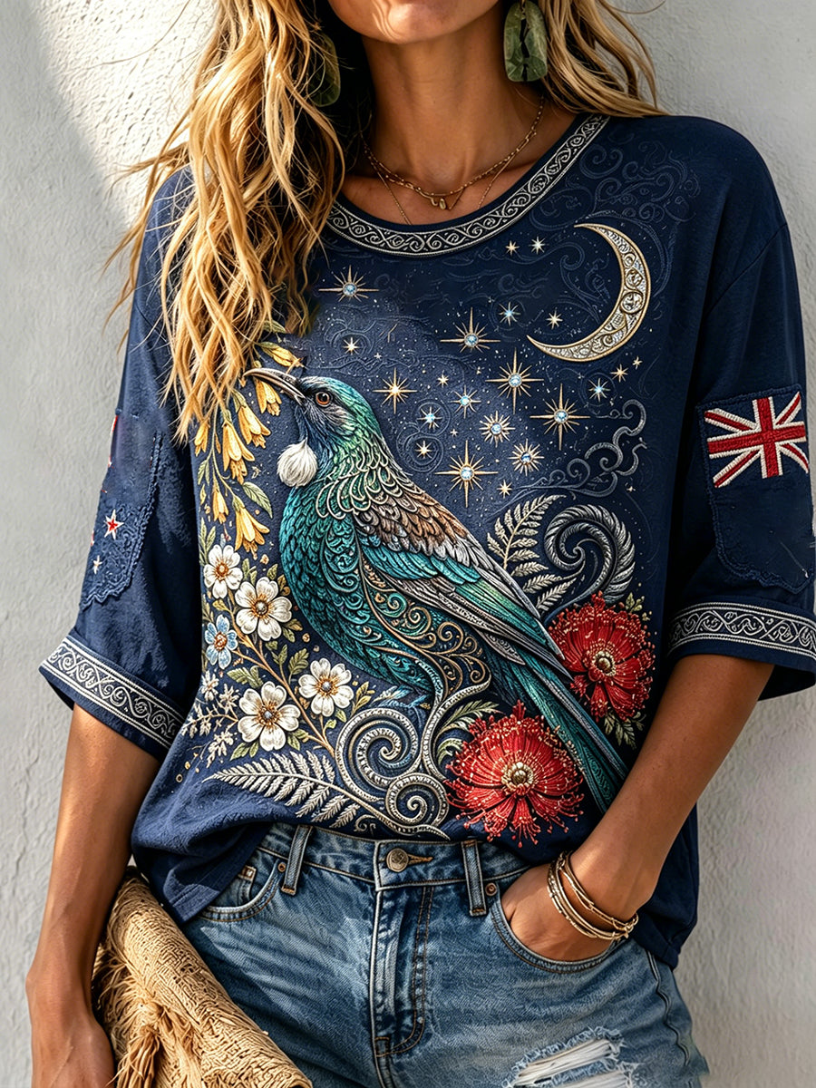 Women's NZ Maori Art Printed Linen Tops