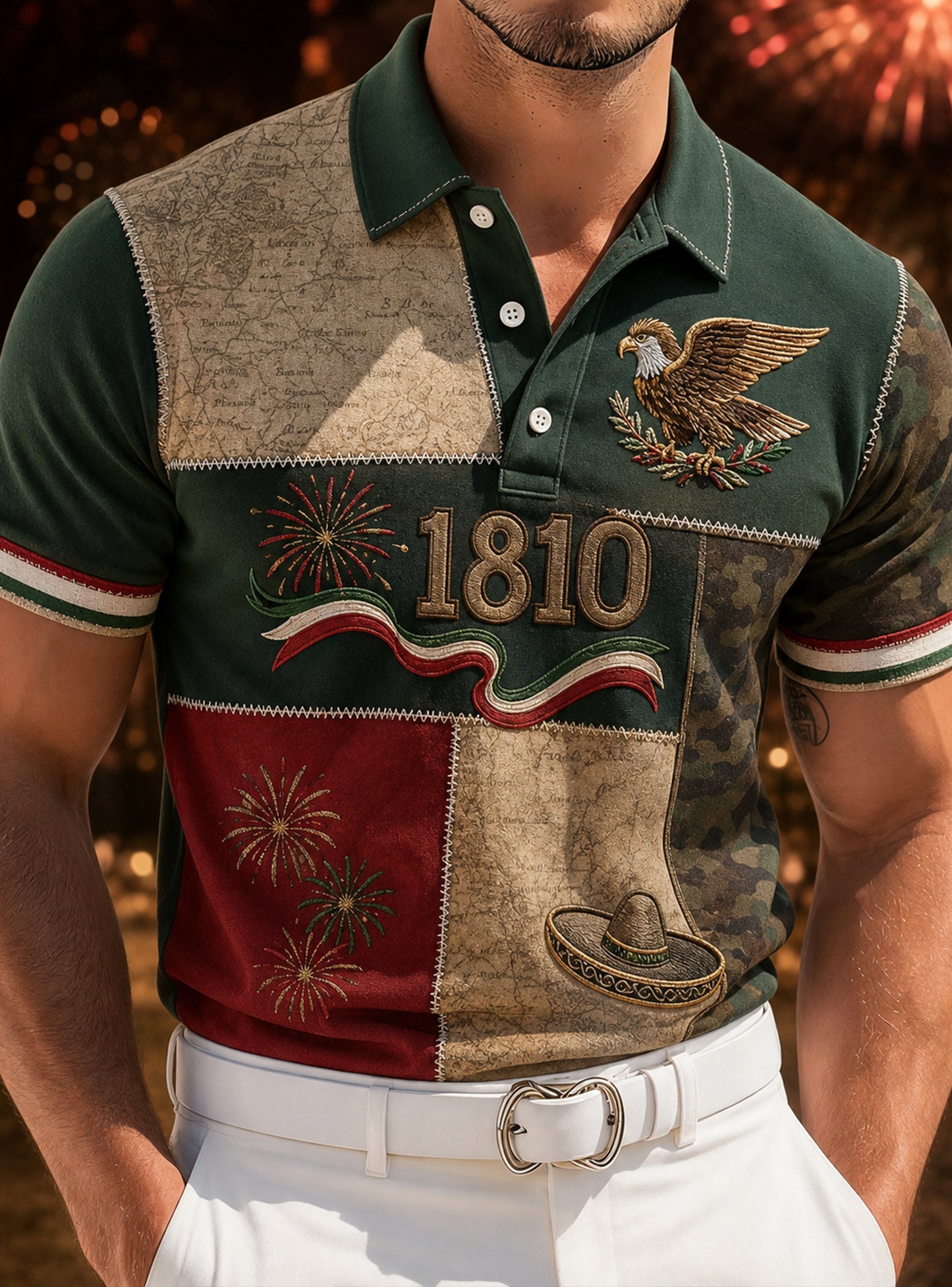 Men's Mexican Independence Day Commemorative Art Print Polo
