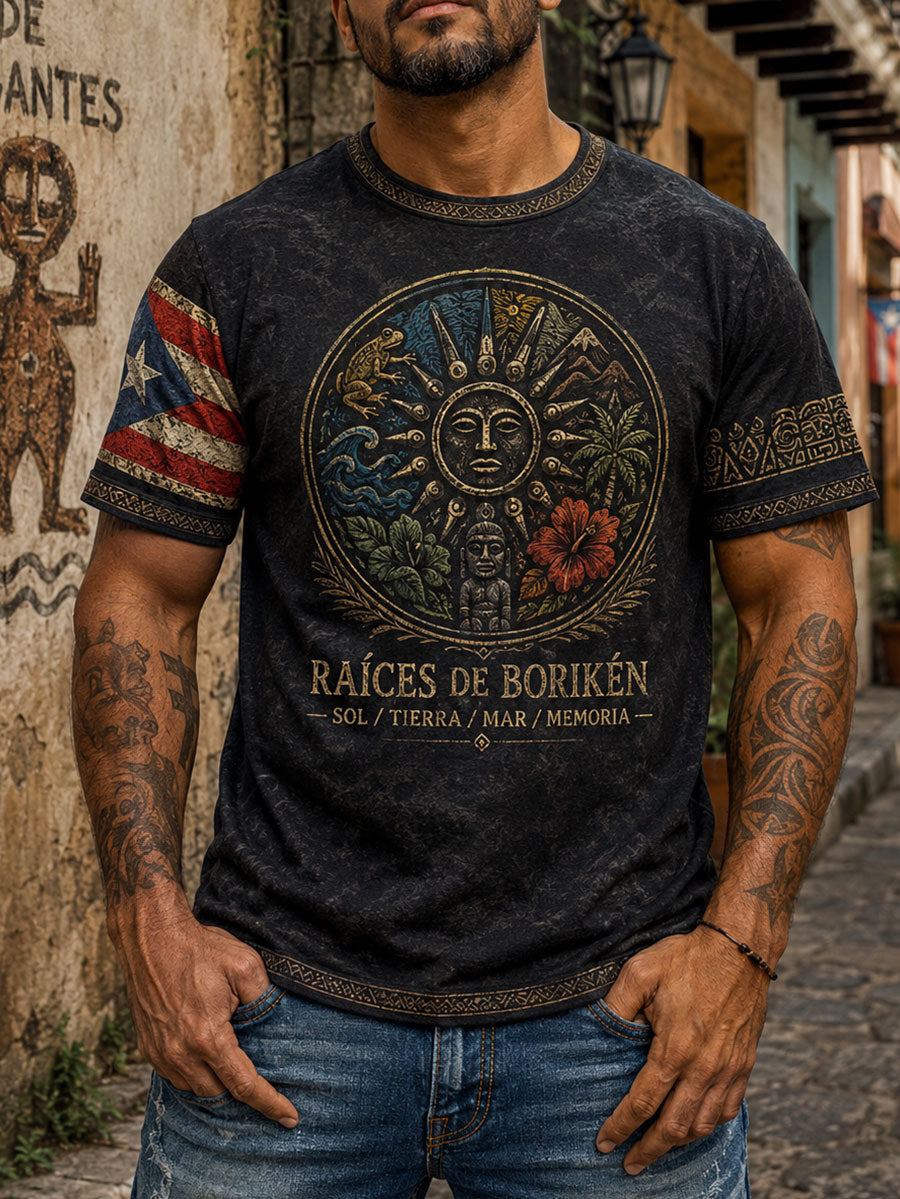 Men's Puerto Rico Floral Art Printed T-shirt