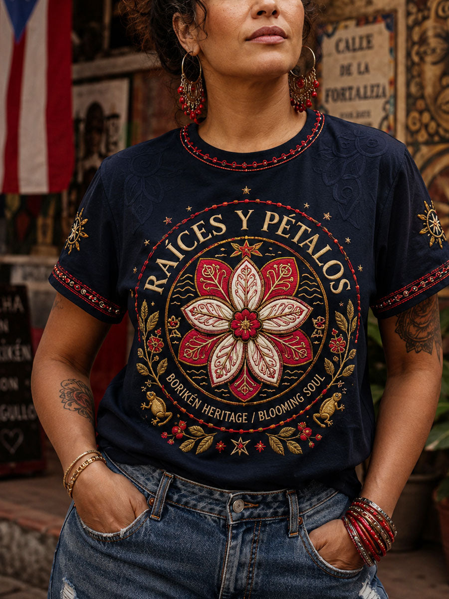 Women's Puerto Rico Floral Art Printed T-shirt