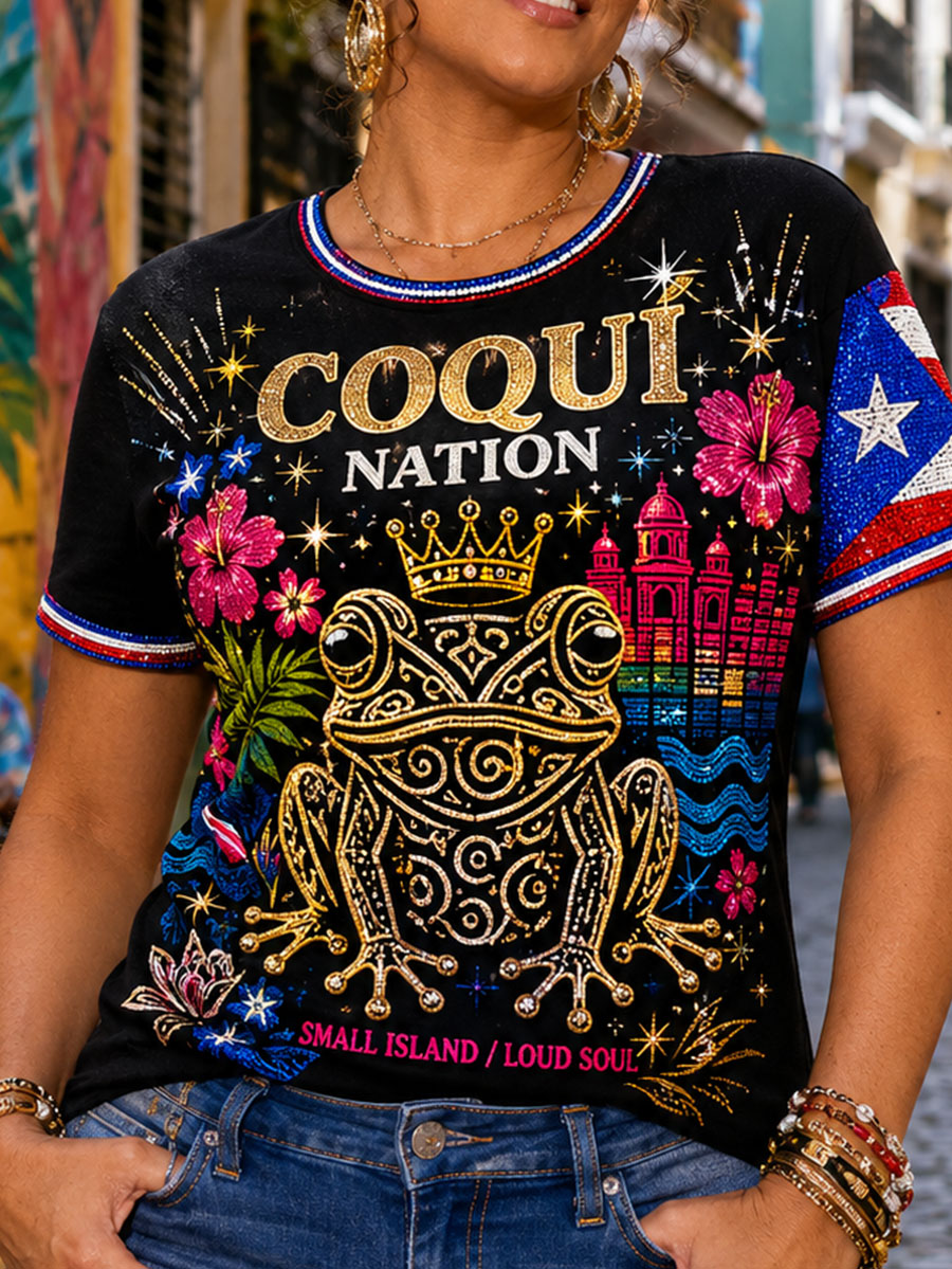 Women's Puerto Rico Floral Art Printed T-shirt