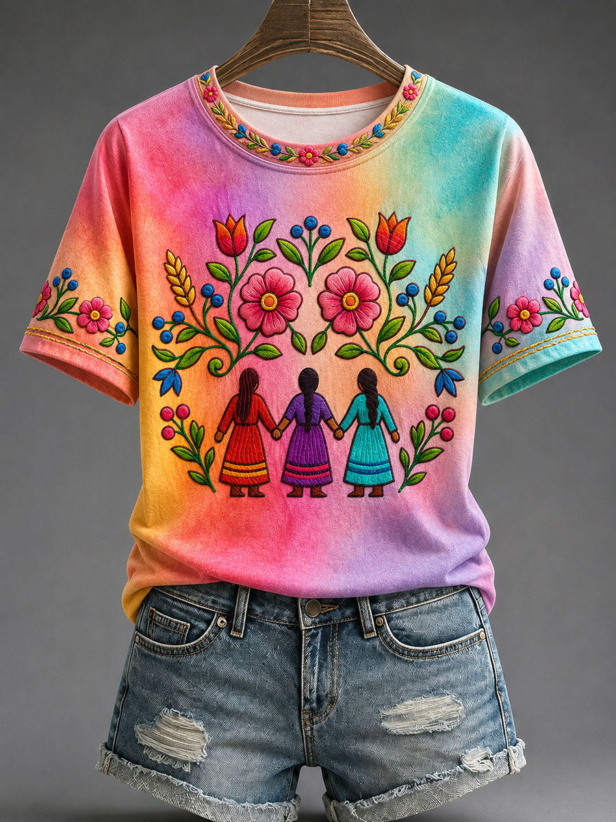 Women's Native Floral Print Casual T-Shirt