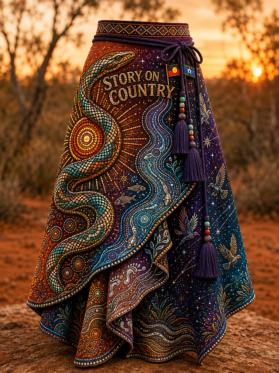 Women's Australian Naidoc Week Art Printed Irregular Skirt