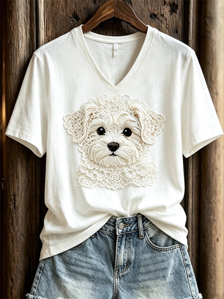Women's Lovely Maltese Dog Lace Art Print short-sleeved T-shirt